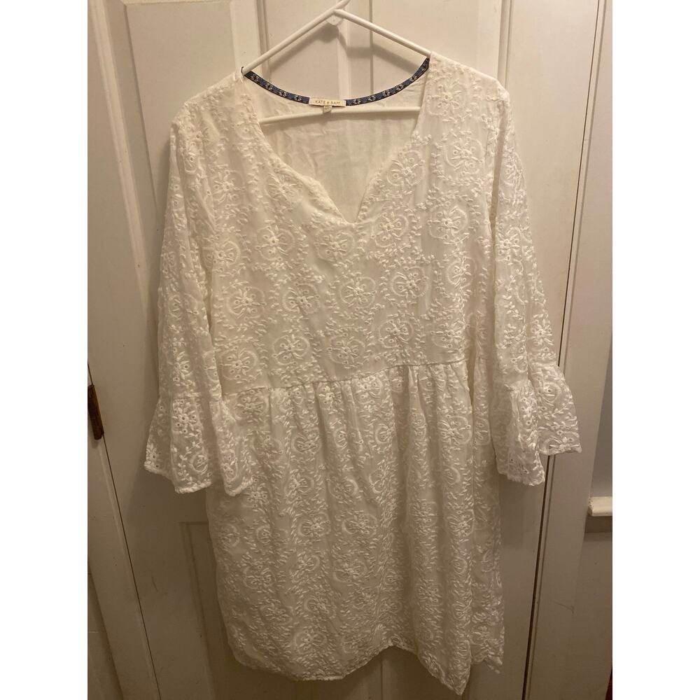 Kate and Sam Women's Size 2XL XXL White Lined Embroidered Mini Dress